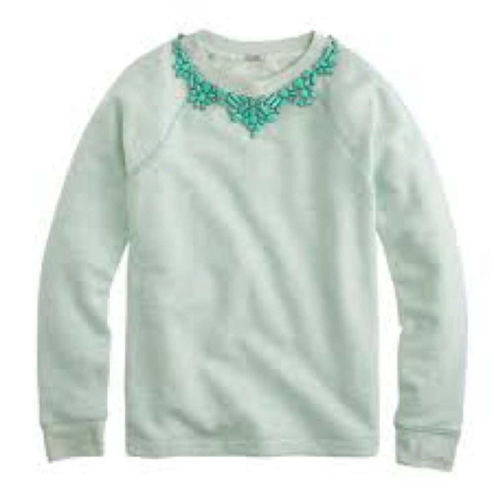 J. Crew Mint Green Stone Embellished Crewneck Sweatshirt Small
